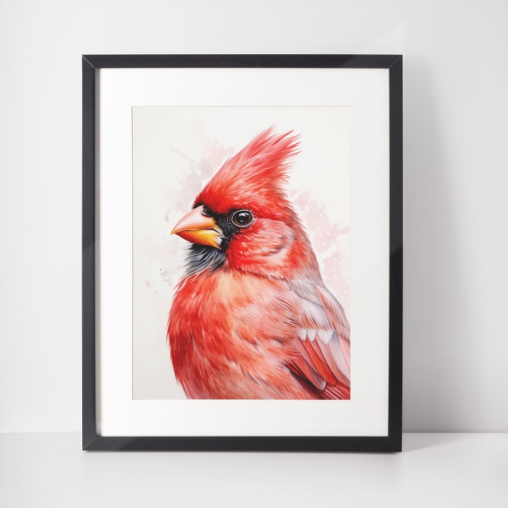 Red Cardinal Bird Wall Art Watercolor Illustration Print Unframed - Picture 3 of 5
